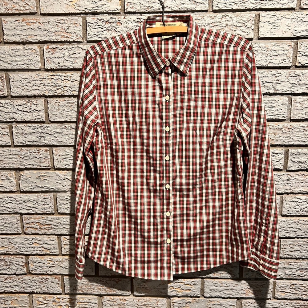 L.L. Bean Womens Red Plaid Wrinkle Resistant Cotton Button Down Shirt Small